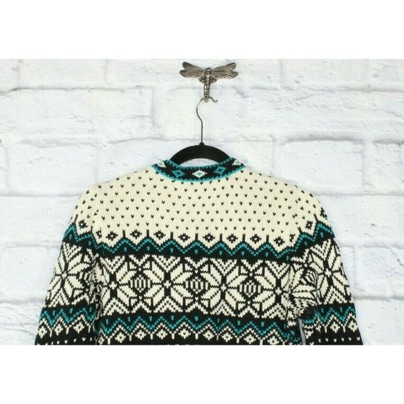 LL Bean Black Snowflakes Fair Cotton Button Down Nordic Sweater Size S - Picture 5 of 9